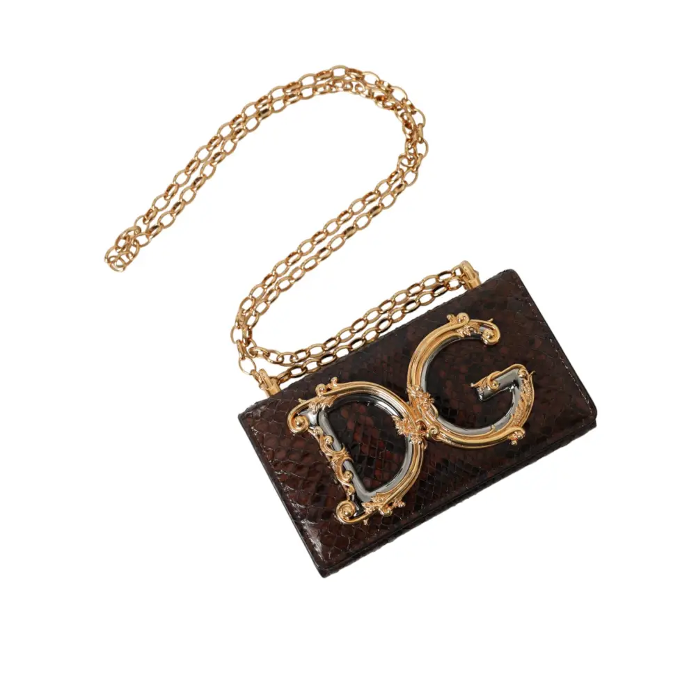 Dolce & Gabbana Braunes Pythonleder DG Girls Crossbody Handytasche