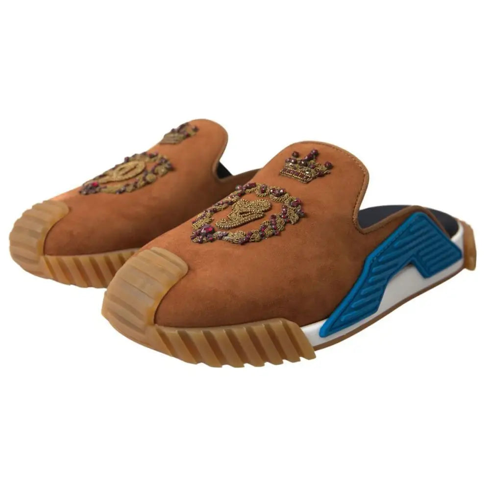 Dolce & Gabbana Braunes Wildleder Crown Logo NS1 Rutschen Sandalen - EU39/US6