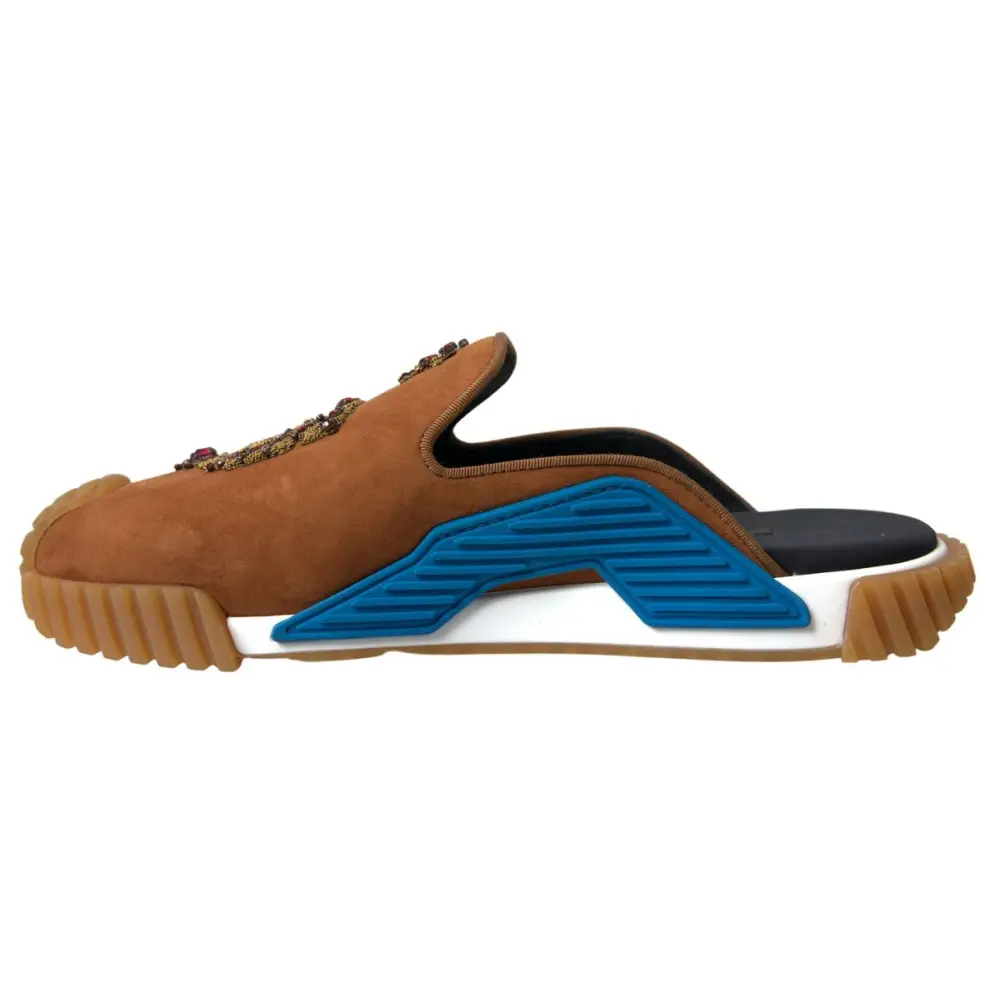 Dolce & Gabbana Braunes Wildleder Crown Logo NS1 Rutschen Sandalen - EU39/US6