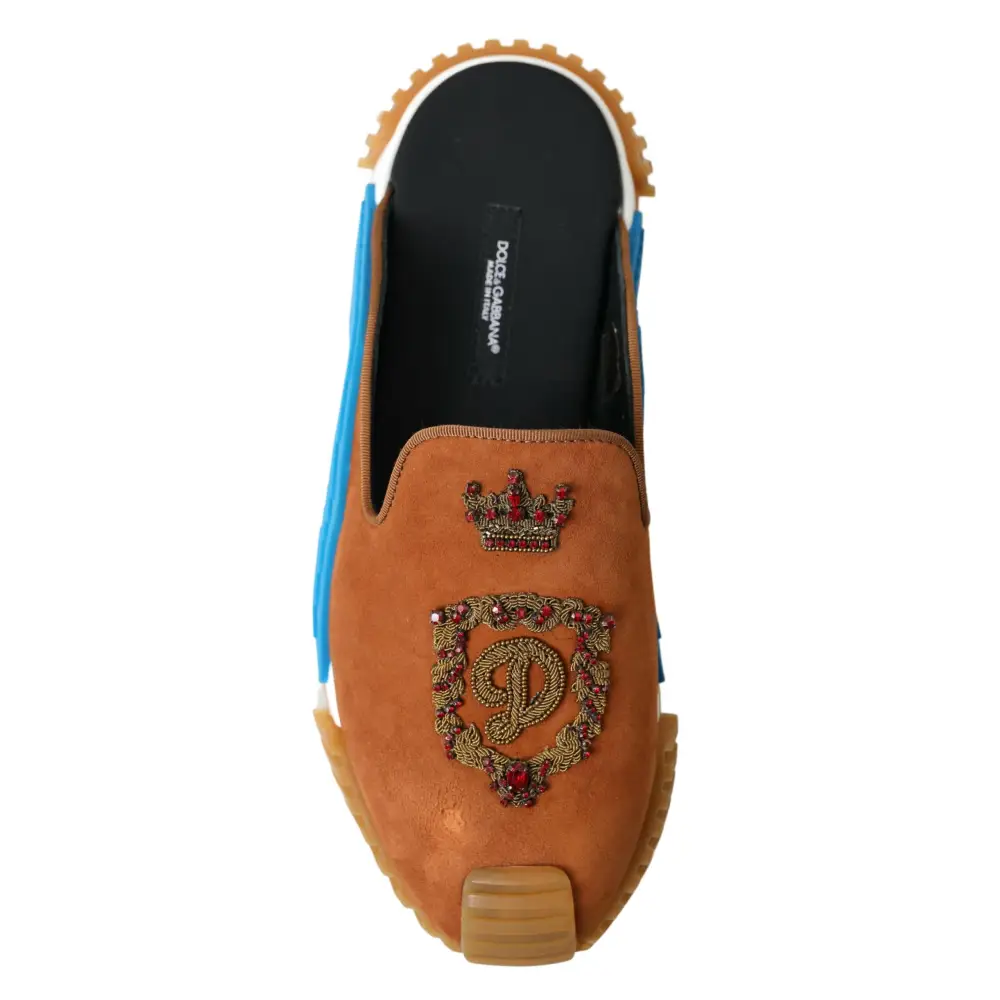 Dolce & Gabbana Braunes Wildleder Crown Logo NS1 Rutschen Sandalen - EU39/US6