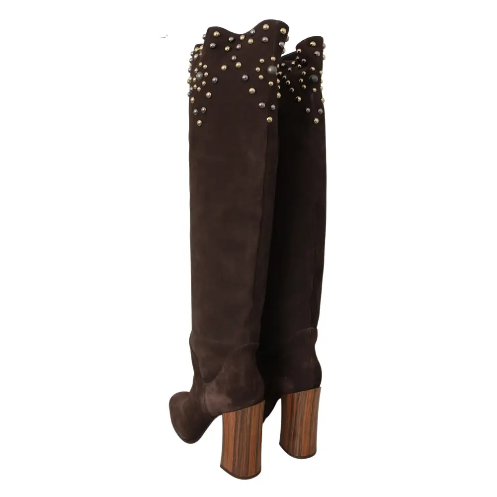 Dolce & Gabbana Braunes Wildleder Nieten Kniehohe Schuhe Stiefel - EU39/US8.5