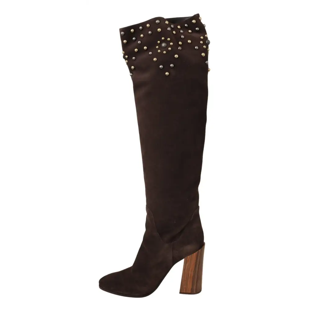 Dolce & Gabbana Braunes Wildleder Nieten Kniehohe Schuhe Stiefel - EU39/US8.5