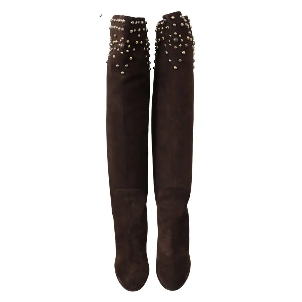 Dolce & Gabbana Braunes Wildleder Nieten Kniehohe Schuhe Stiefel - EU39/US8.5