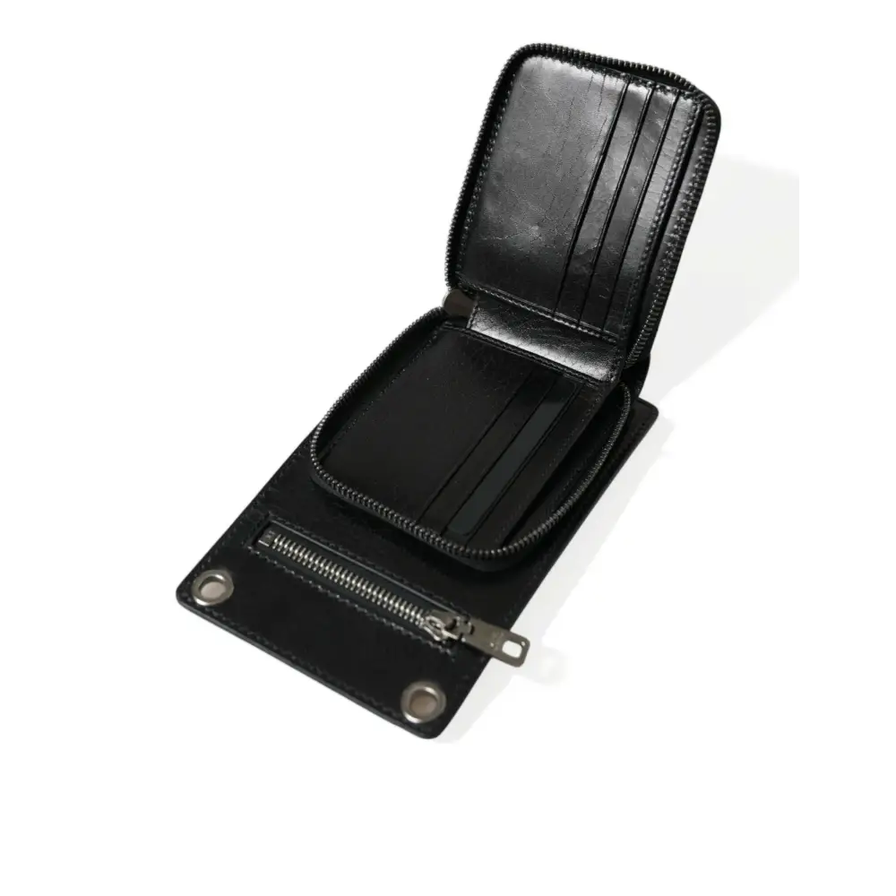 Dolce & Gabbana Brieftasche Schwarzes Pferd Leder Reißverschluss Logo Cross Body Telefonschlitz