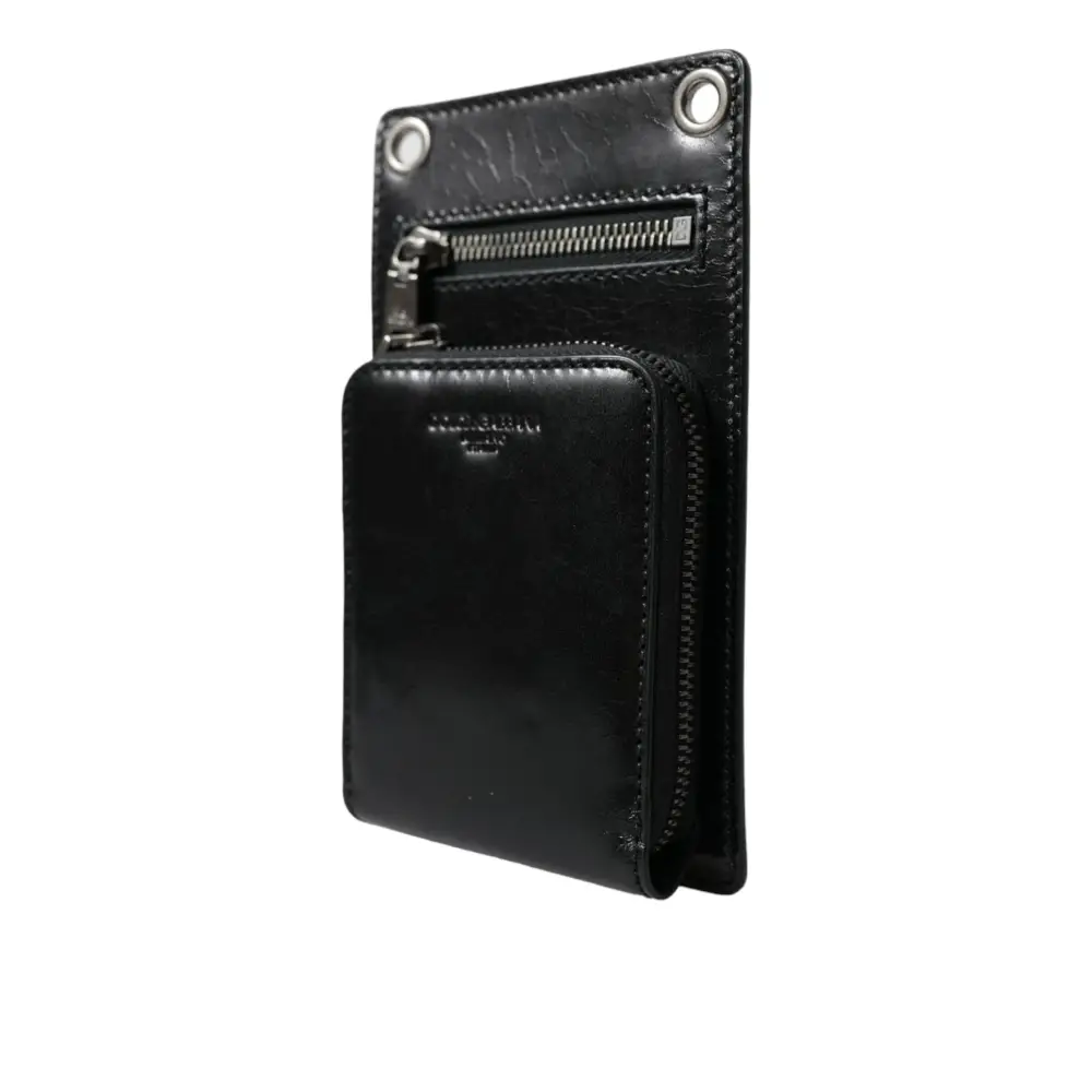 Dolce & Gabbana Brieftasche Schwarzes Pferd Leder Reißverschluss Logo Cross Body Telefonschlitz
