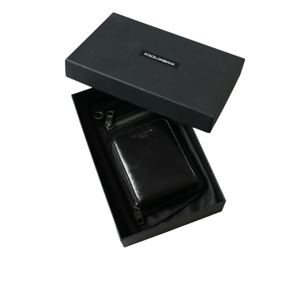 Dolce & Gabbana Brieftasche Schwarzes Pferd Leder Reißverschluss Logo Cross Body Telefonschlitz