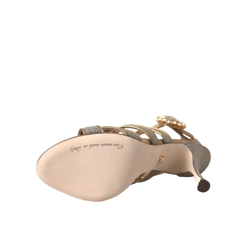 Dolce & Gabbana Bronze Crystal Strap Heels Sandalen Schuhe - EU37/US6.5