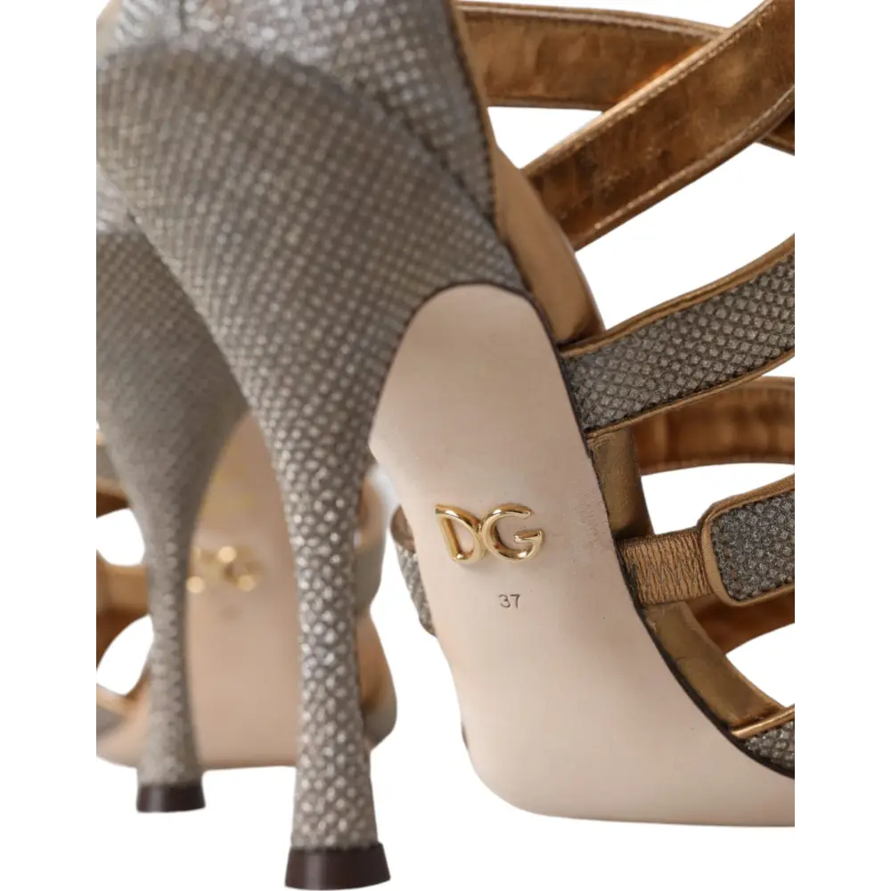Dolce & Gabbana Bronze Crystal Strap Heels Sandalen Schuhe - EU37/US6.5