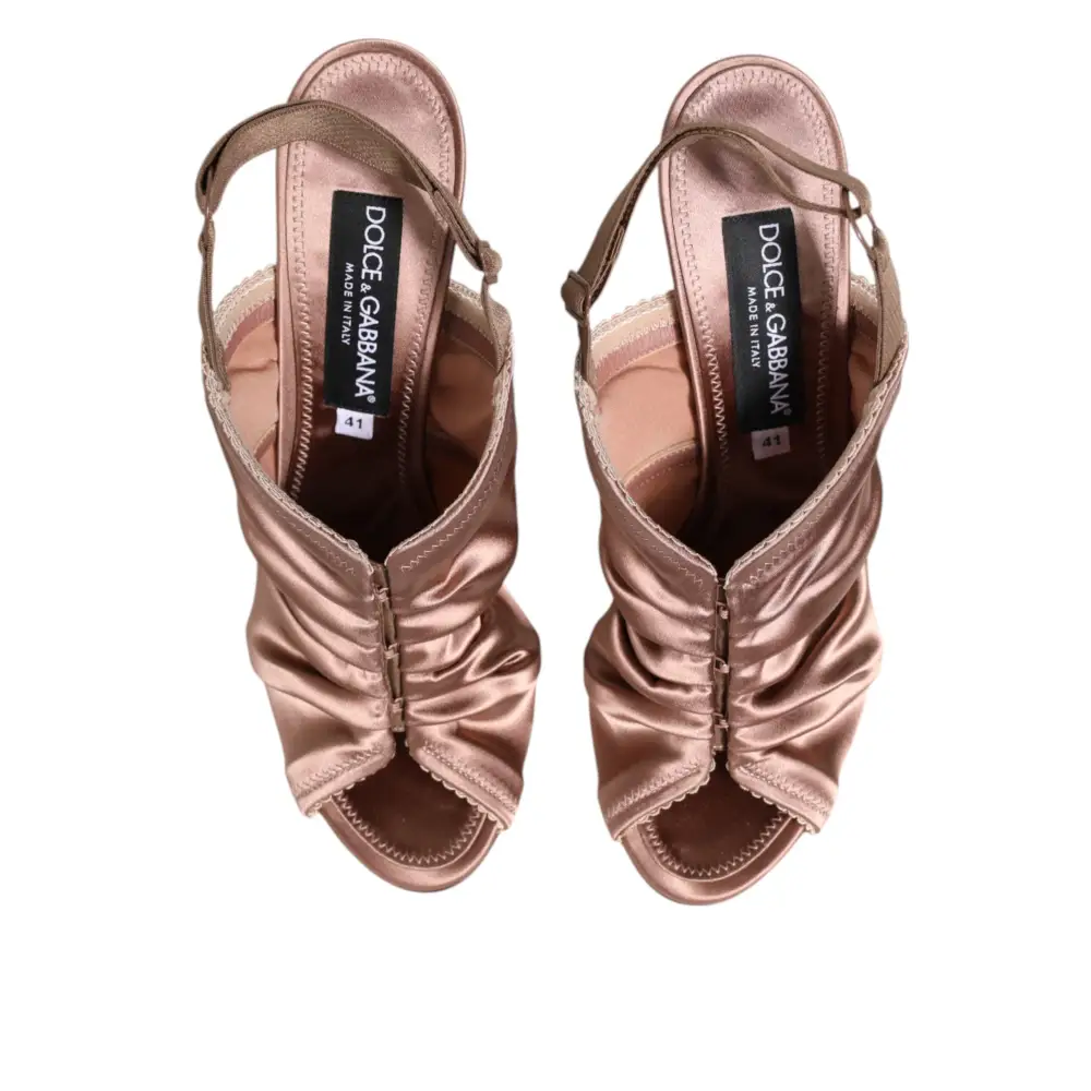 Dolce & Gabbana Bronze Satin gerüscht Slingback Sandalen Schuhe