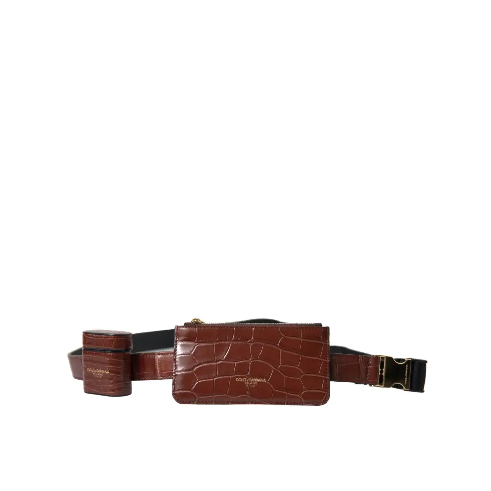 Dolce & Gabbana Brown Alligator Leder Airpods Fall Münze Geldbeutel Brieftasche