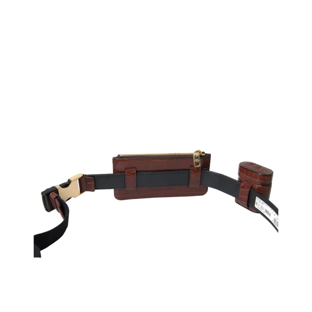 Dolce & Gabbana Brown Alligator Leder Airpods Fall Münze Geldbeutel Brieftasche