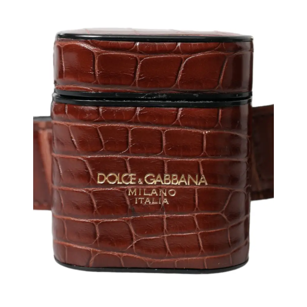 Dolce & Gabbana Brown Alligator Leder Airpods Fall Münze Geldbeutel Brieftasche