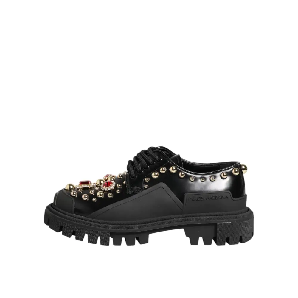 Dolce & Gabbana Derby-Schuhe aus schwarzem Leder mit Juwelen und Kristallen