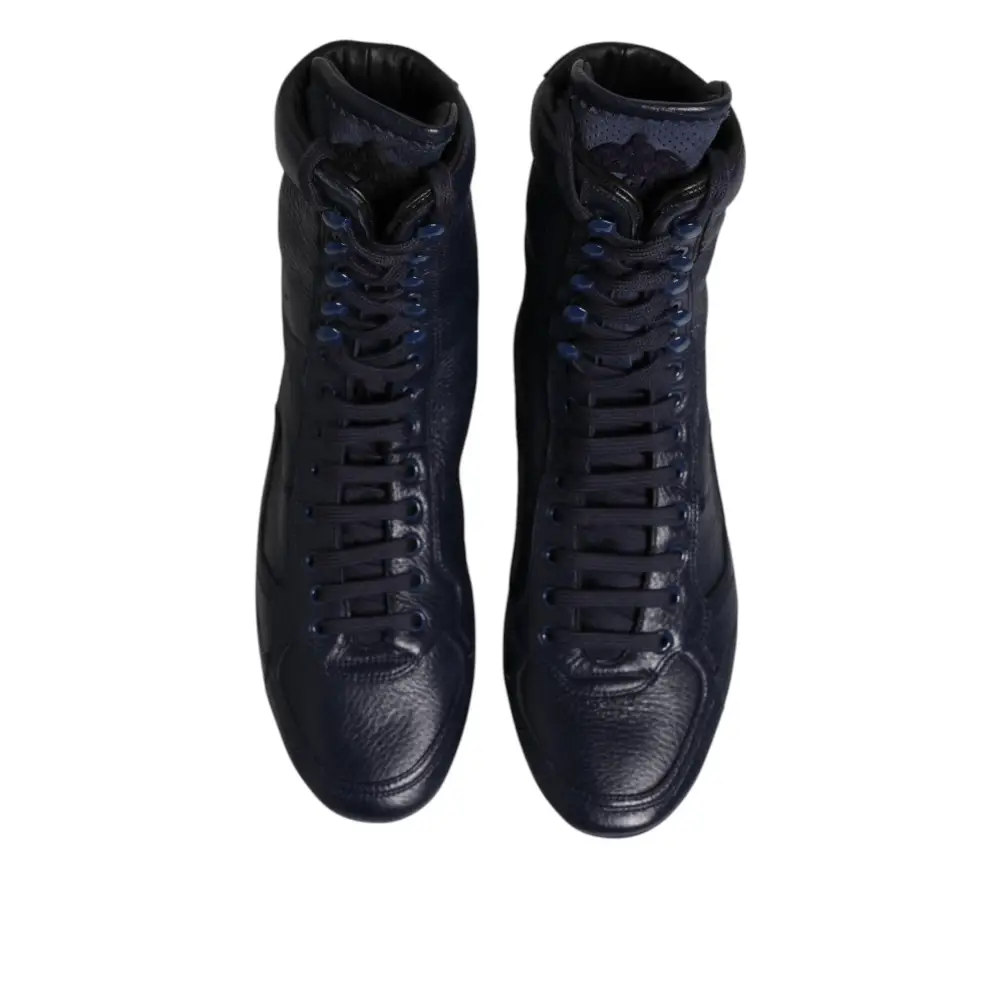 Dolce & Gabbana Dunkelblau Leder KING High Top Sneakers Schuhe - EU40/US7