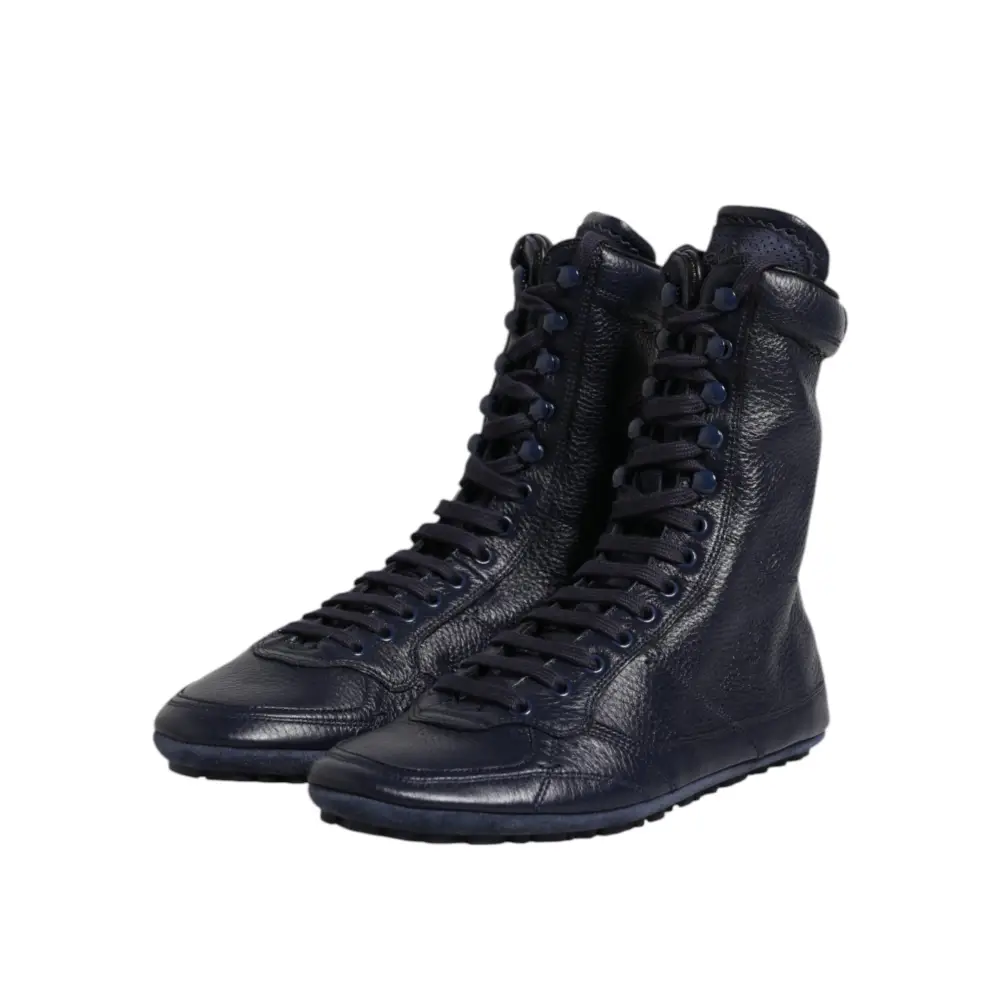 Dolce & Gabbana Dunkelblau Leder KING High Top Sneakers Schuhe - EU40/US7