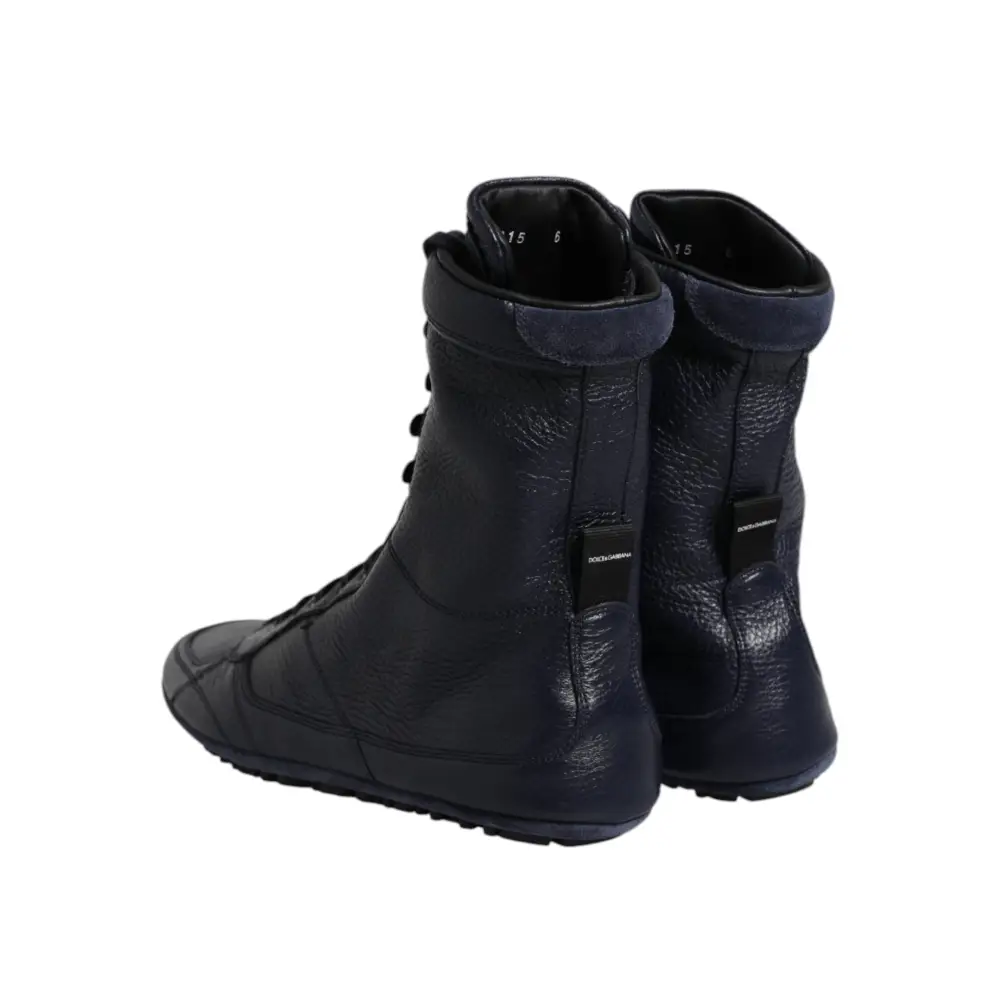 Dolce & Gabbana Dunkelblau Leder KING High Top Sneakers Schuhe - EU40/US7