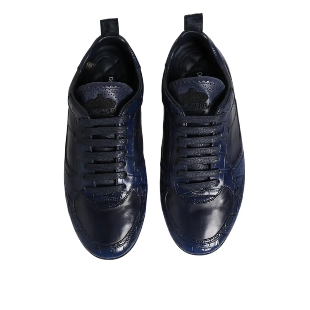 Dolce & Gabbana Dunkelblau Leder Low Top Männer Turnschuhe Schuhe