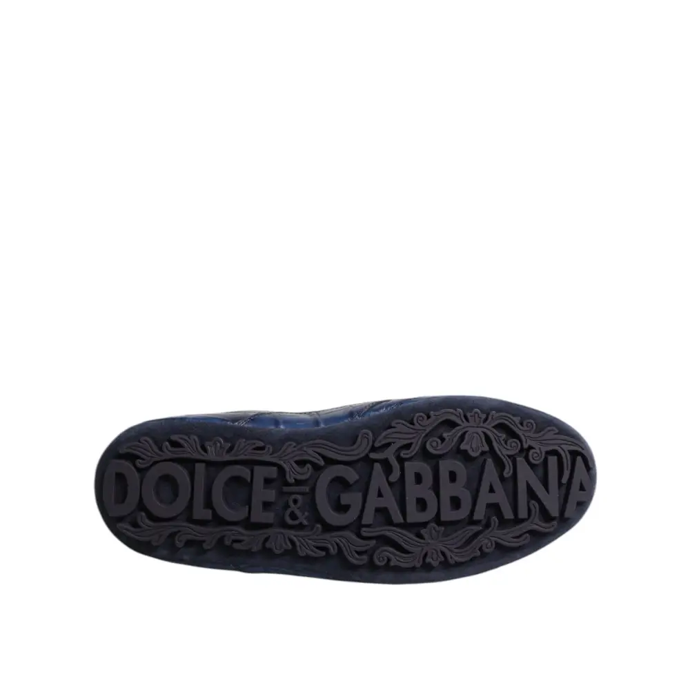 Dolce & Gabbana Dunkelblau Leder Low Top Männer Turnschuhe Schuhe