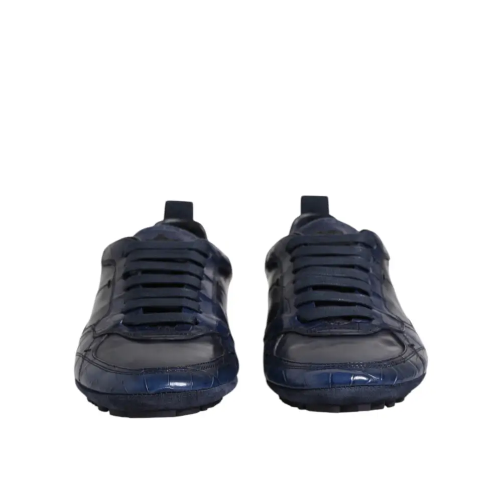 Dolce & Gabbana Dunkelblau Leder Low Top Männer Turnschuhe Schuhe