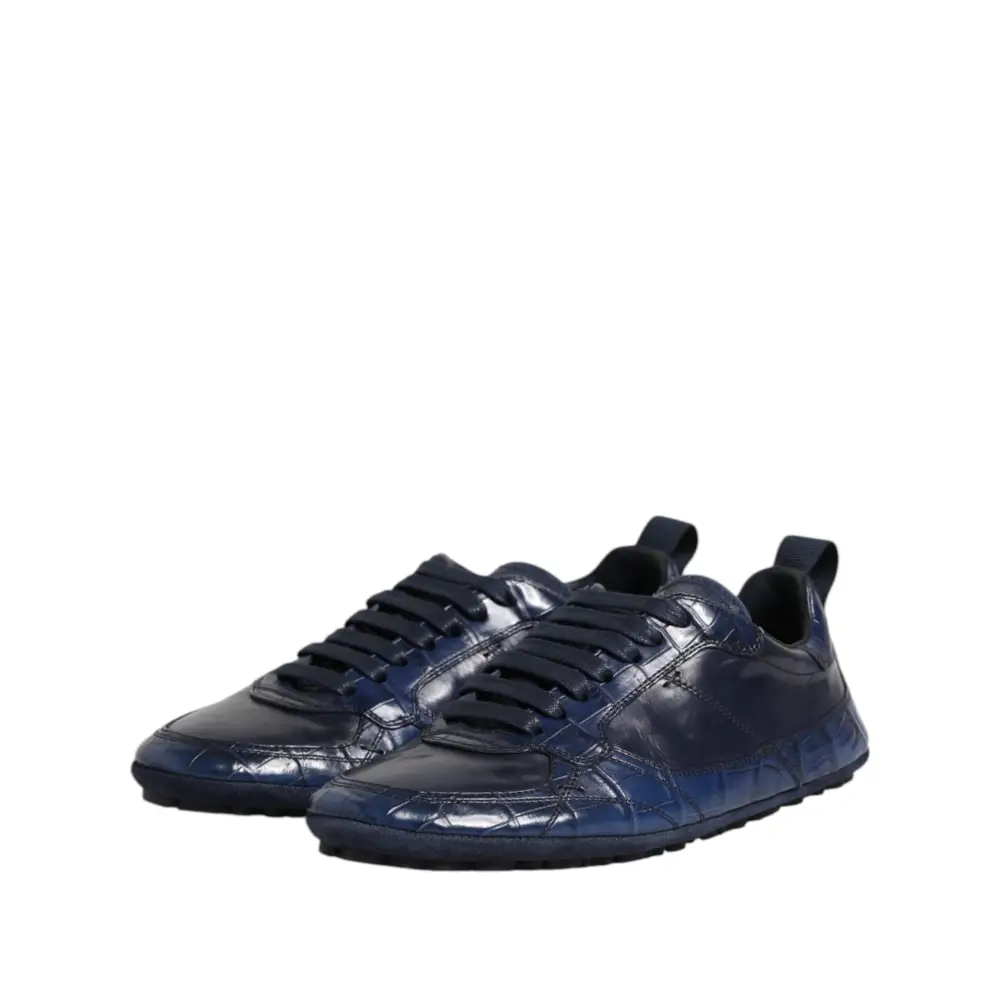 Dolce & Gabbana Dunkelblau Leder Low Top Männer Turnschuhe Schuhe