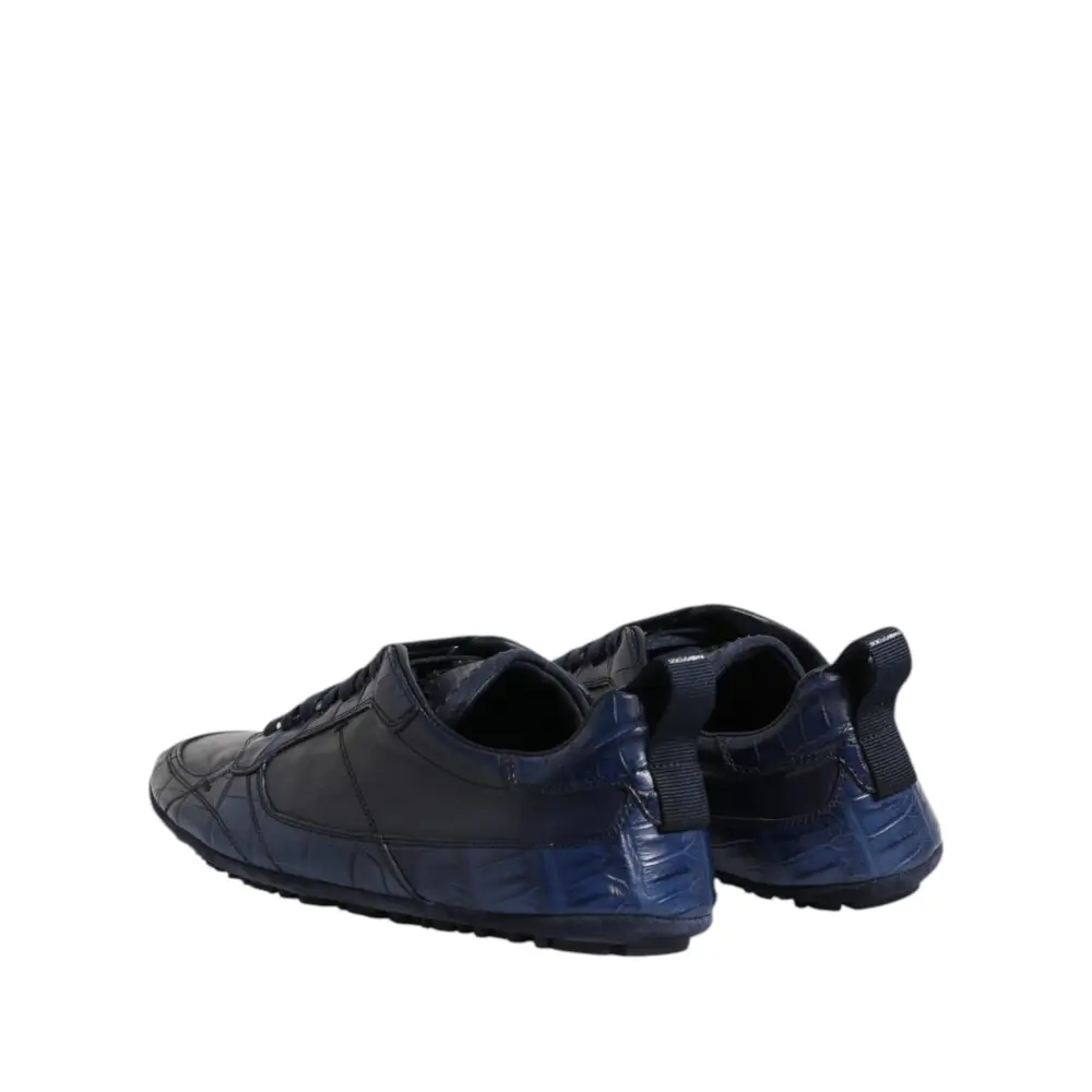 Dolce & Gabbana Dunkelblau Leder Low Top Männer Turnschuhe Schuhe