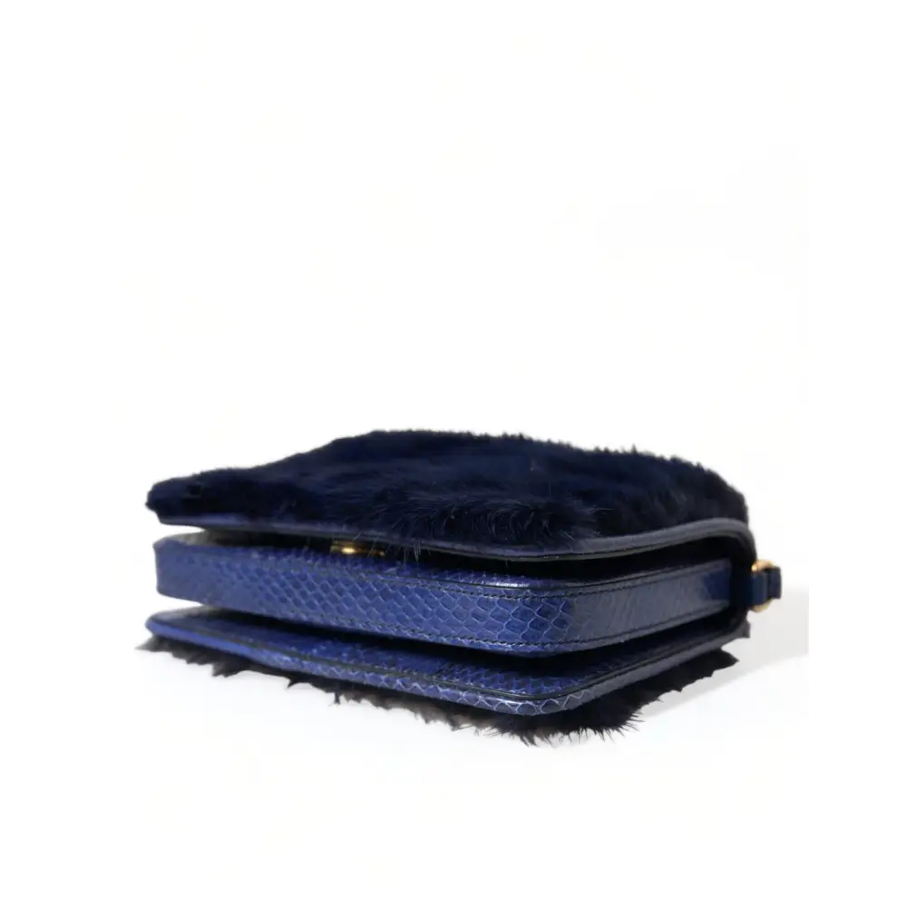 Dolce & Gabbana Dunkelblau Pelz Ayers Lily Twist Crossbody Umhängetasche