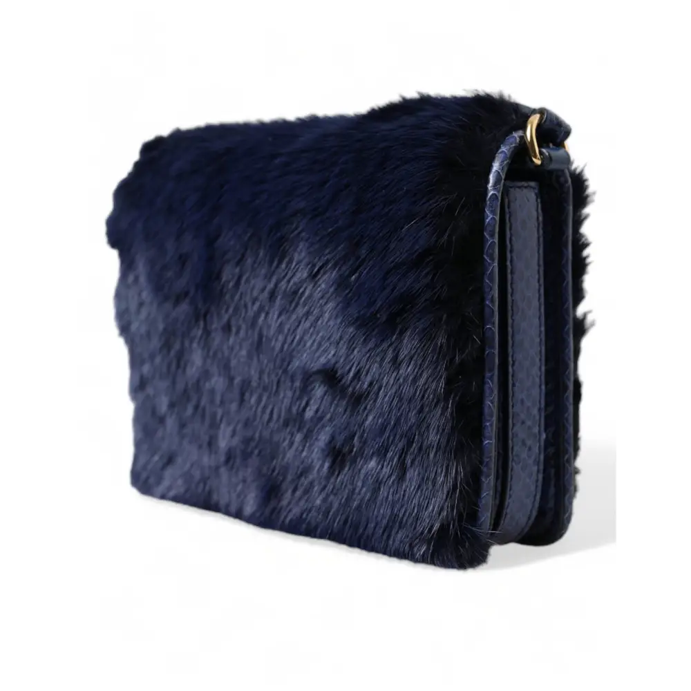 Dolce & Gabbana Dunkelblau Pelz Ayers Lily Twist Crossbody Umhängetasche
