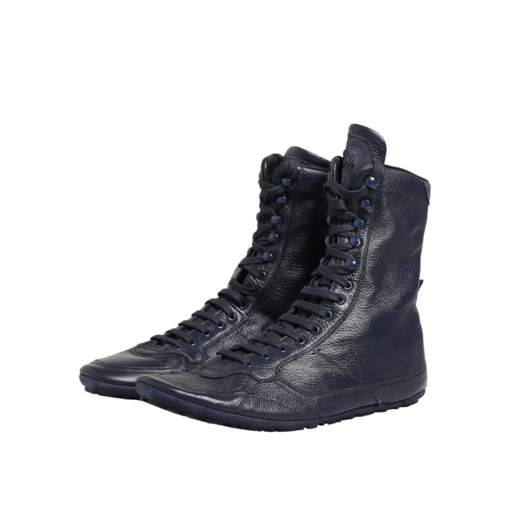 Dolce & Gabbana Dunkelblaue Hirschleder-Stiefel bis zur Mitte der Wade