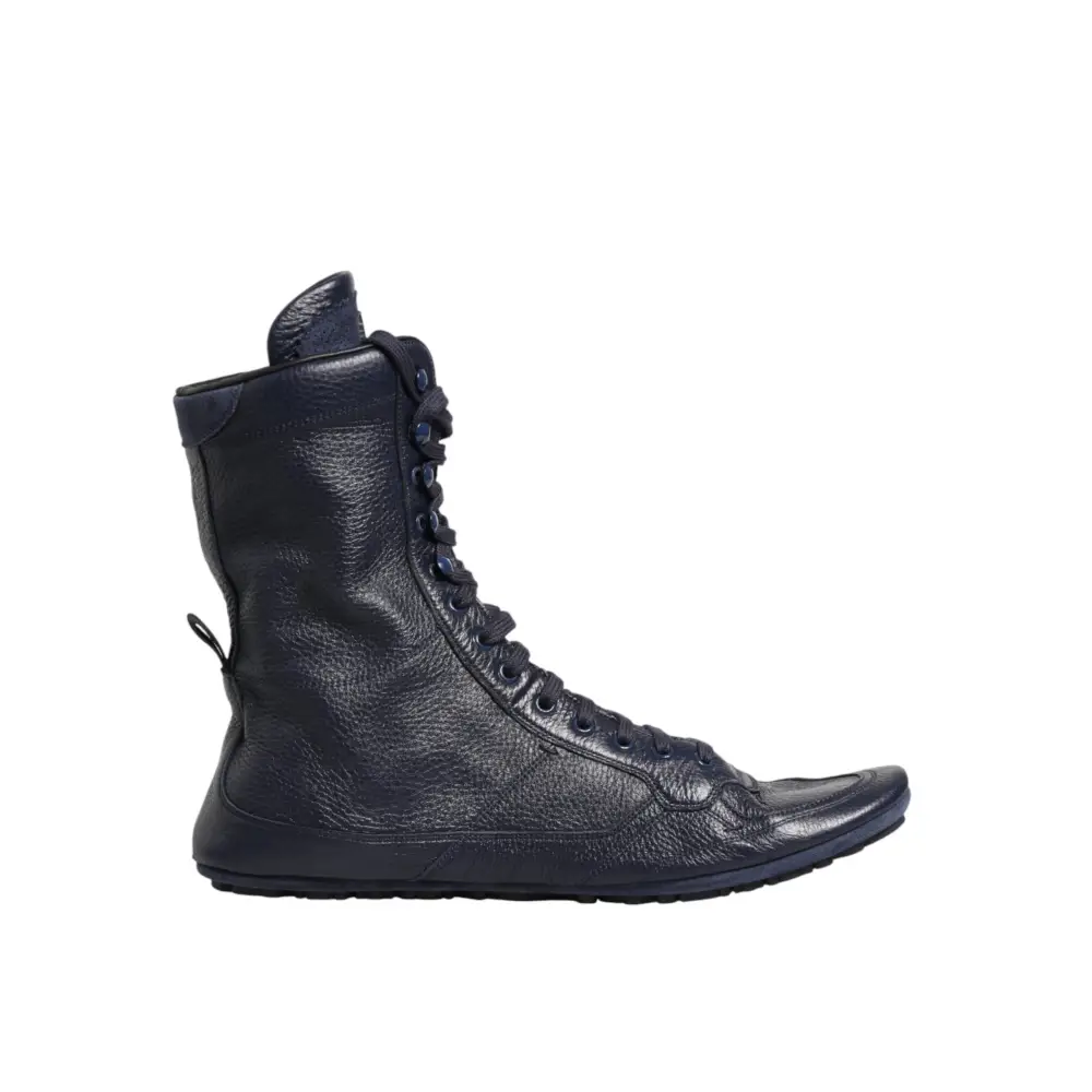 Dolce & Gabbana Dunkelblaue Hirschleder-Stiefel bis zur Mitte der Wade