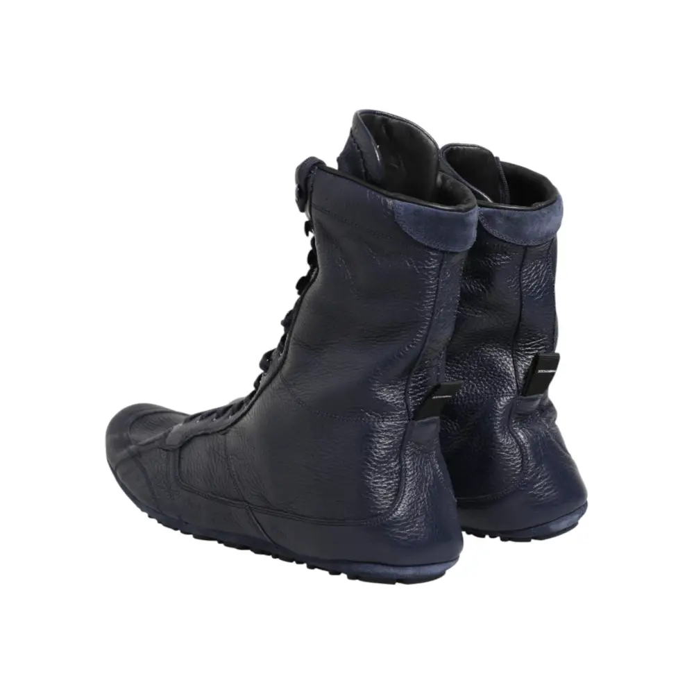 Dolce & Gabbana Dunkelblaue Hirschleder-Stiefel bis zur Mitte der Wade