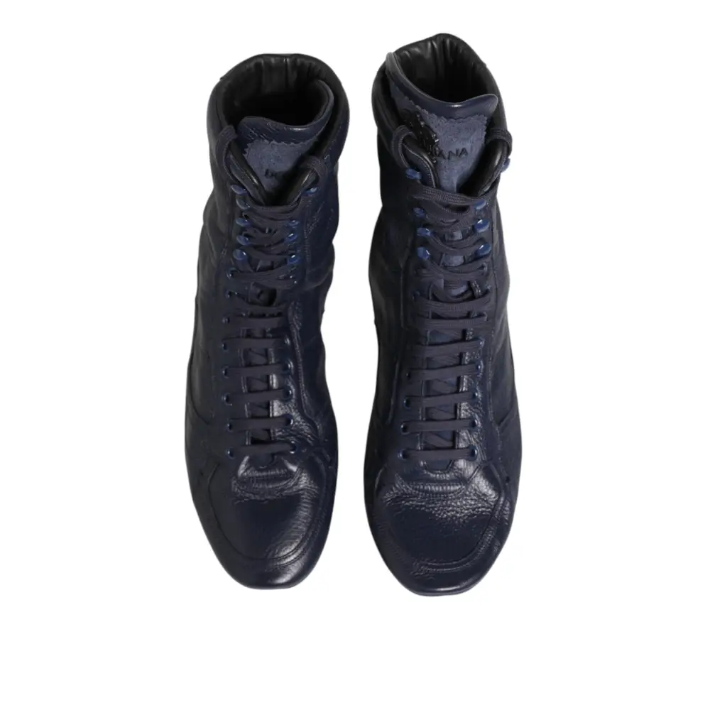 Dolce & Gabbana Dunkelblaue Hirschleder-Stiefel bis zur Mitte der Wade