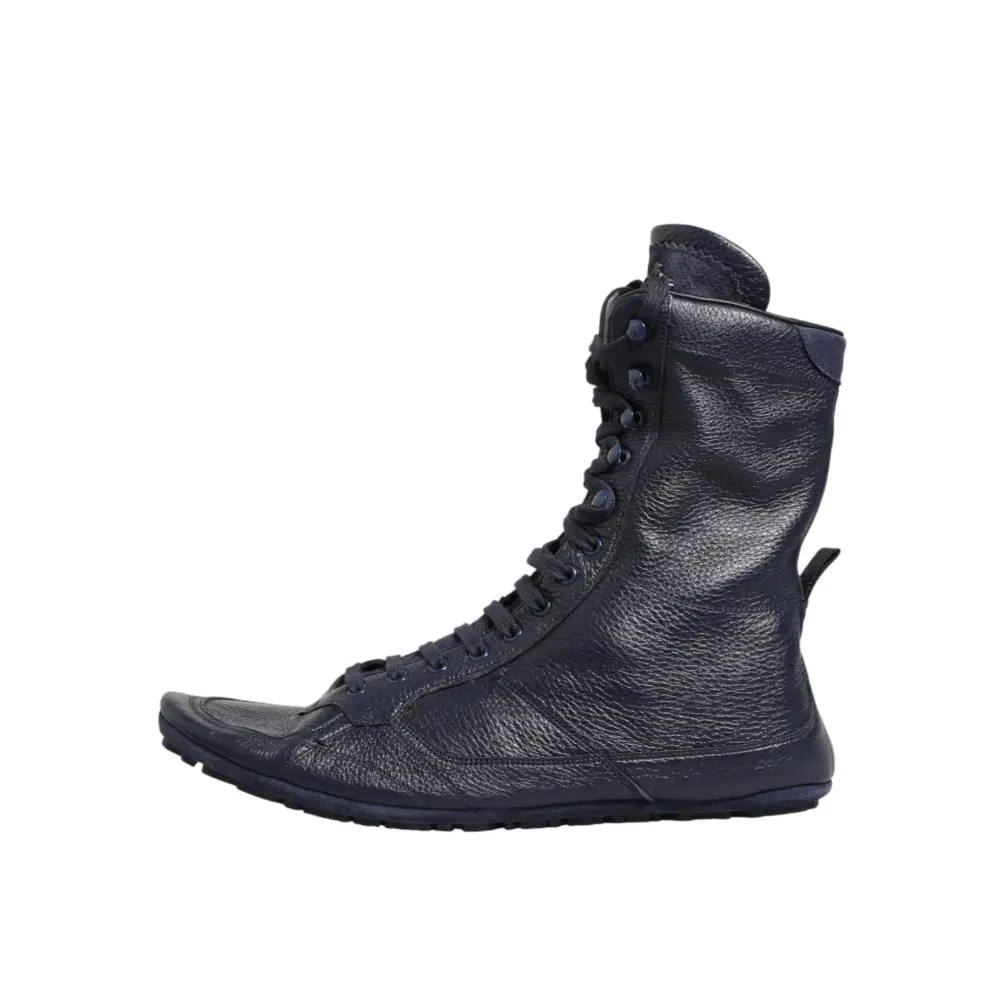 Dolce & Gabbana Dunkelblaue Hirschleder-Stiefel bis zur Mitte der Wade