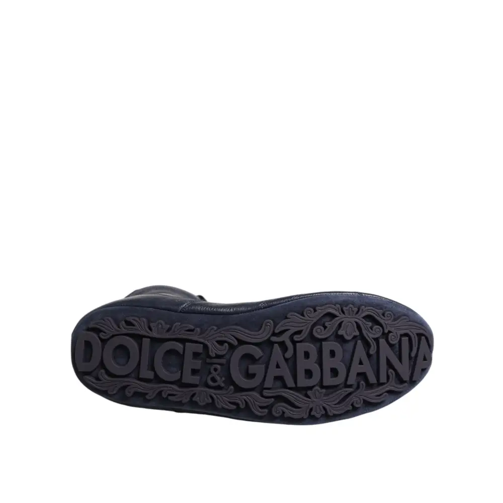 Dolce & Gabbana Dunkelblaue Hirschleder-Stiefel bis zur Mitte der Wade