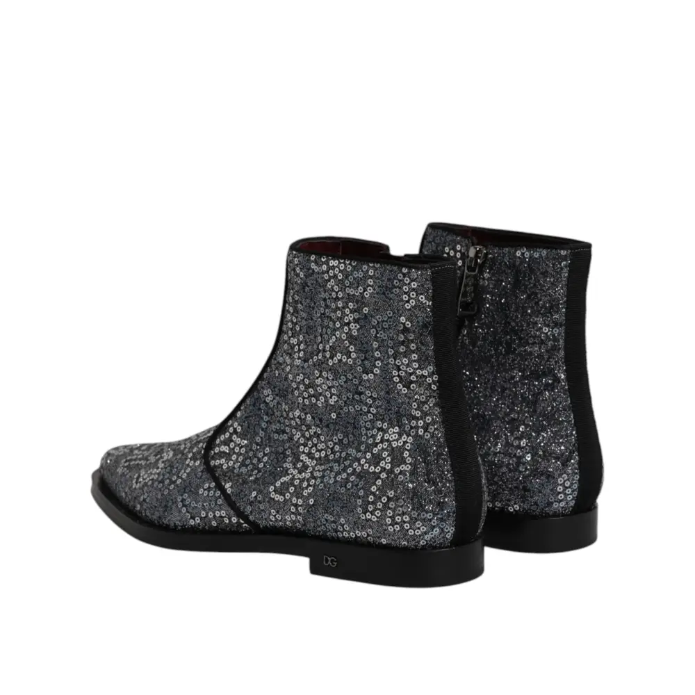 Dolce & Gabbana Dunkelgraue Baumwolle Pailletten Chelsea Boots Schuhe - EU41/US8