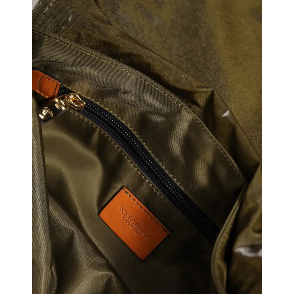 Dolce & Gabbana Dunkelgrünes Nylon Logo Plaque Schulterriemen Borse Tasche