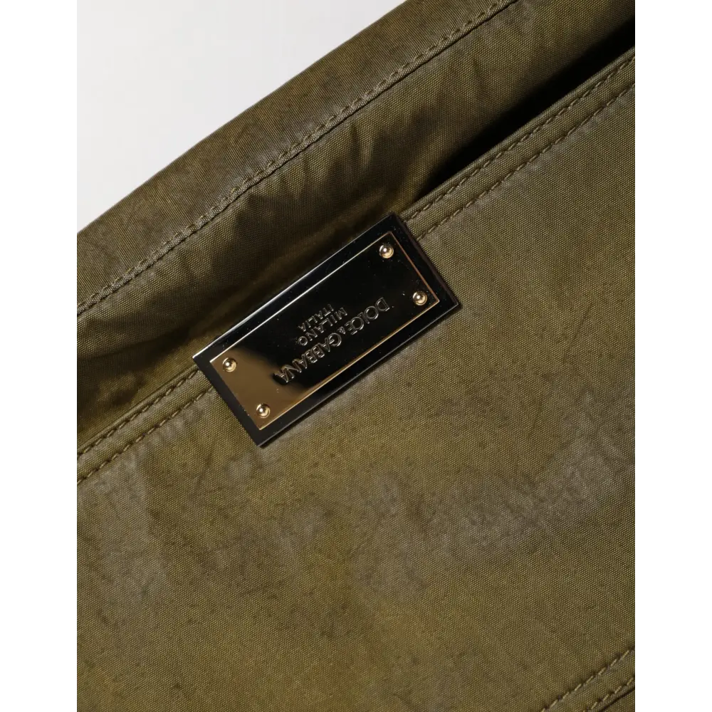 Dolce & Gabbana Dunkelgrünes Nylon Logo Plaque Schulterriemen Borse Tasche