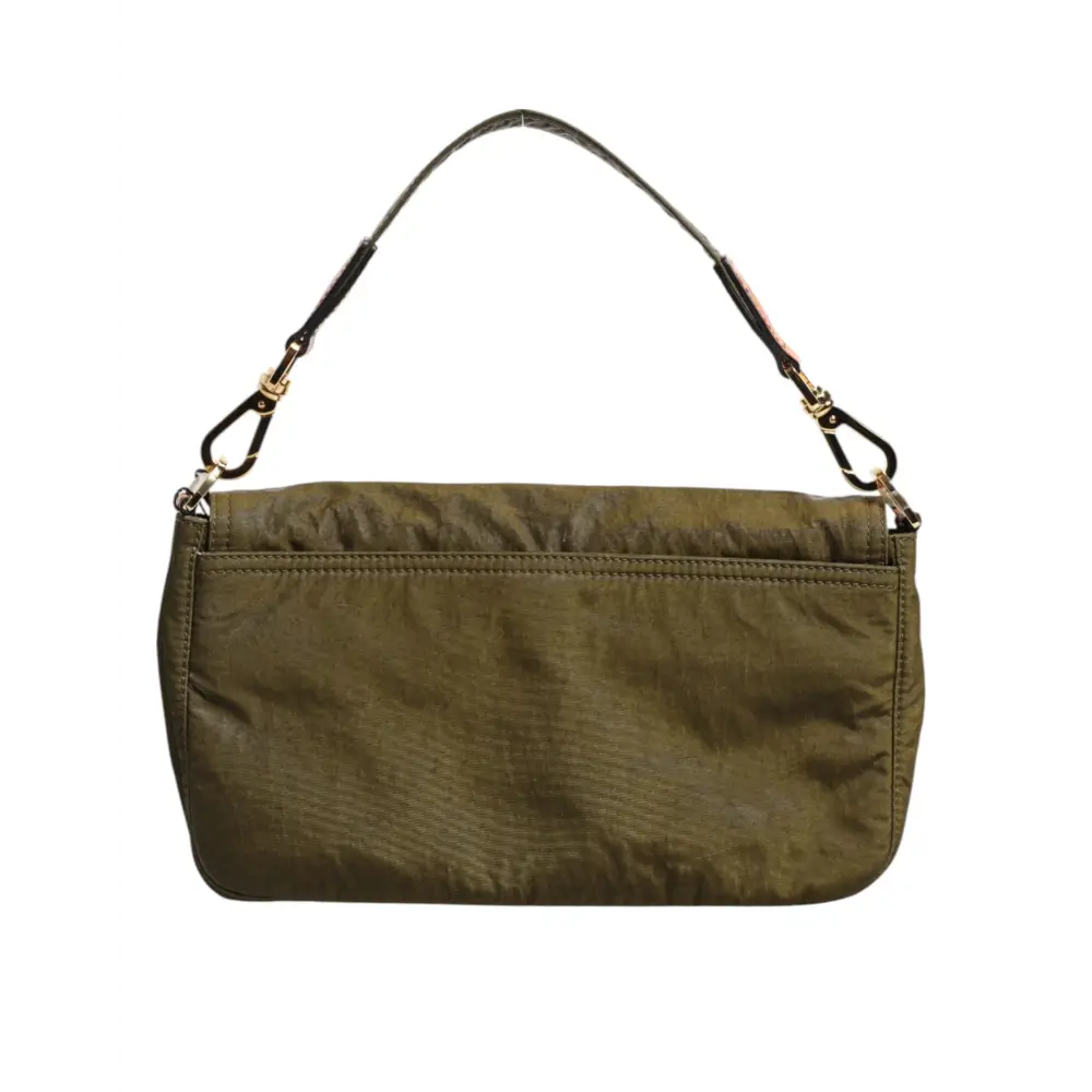 Dolce & Gabbana Dunkelgrünes Nylon Logo Plaque Schulterriemen Borse Tasche