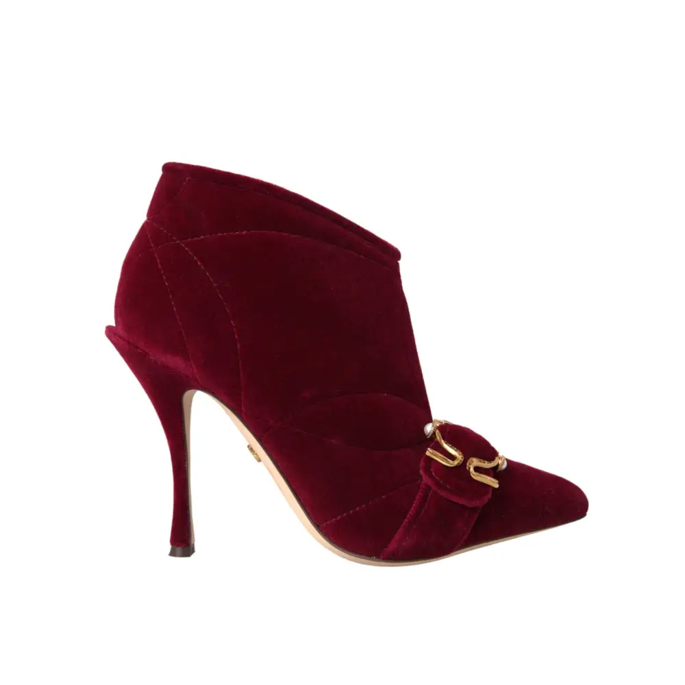 Dolce & Gabbana Dunkelroter Samt Devotion Schnalle Stiefel Schuhe
