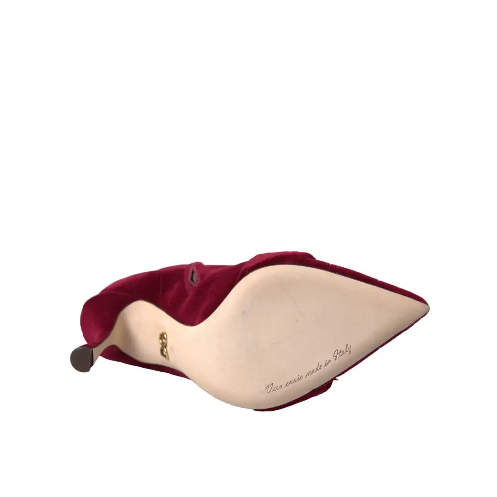 Dolce & Gabbana Dunkelroter Samt Devotion Schnalle Stiefel Schuhe