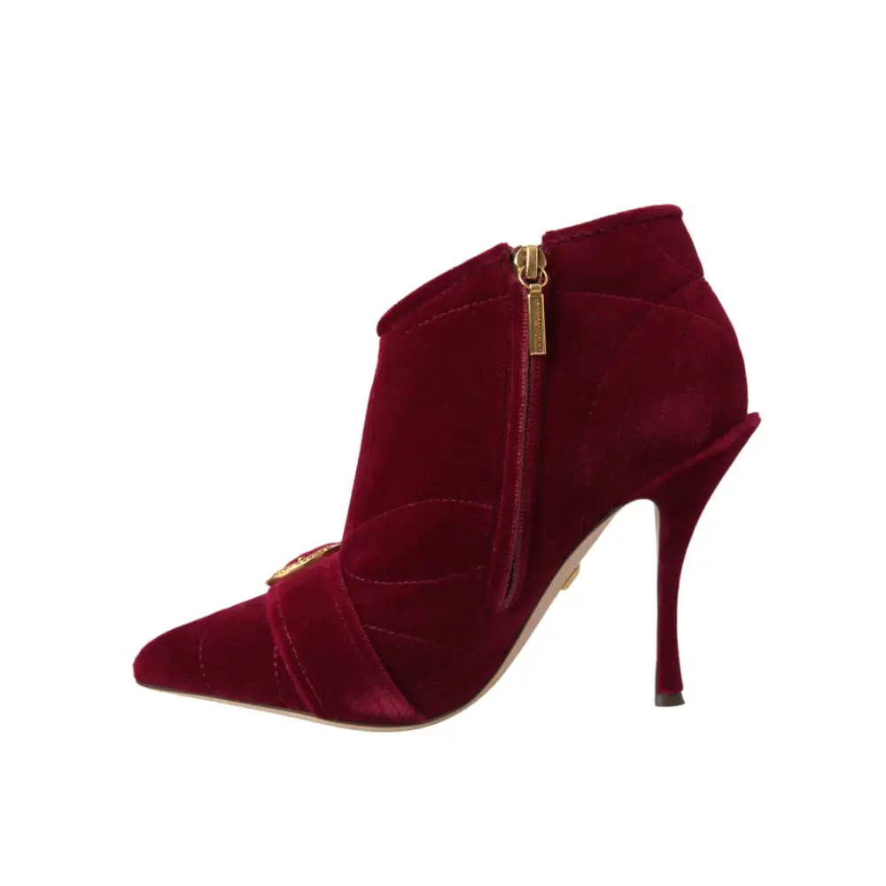 Dolce & Gabbana Dunkelroter Samt Devotion Schnalle Stiefel Schuhe