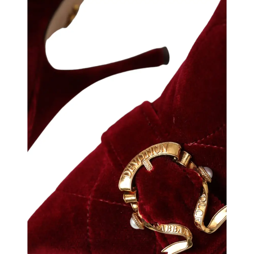 Dolce & Gabbana Dunkelroter Samt Devotion Schnalle Stiefel Schuhe