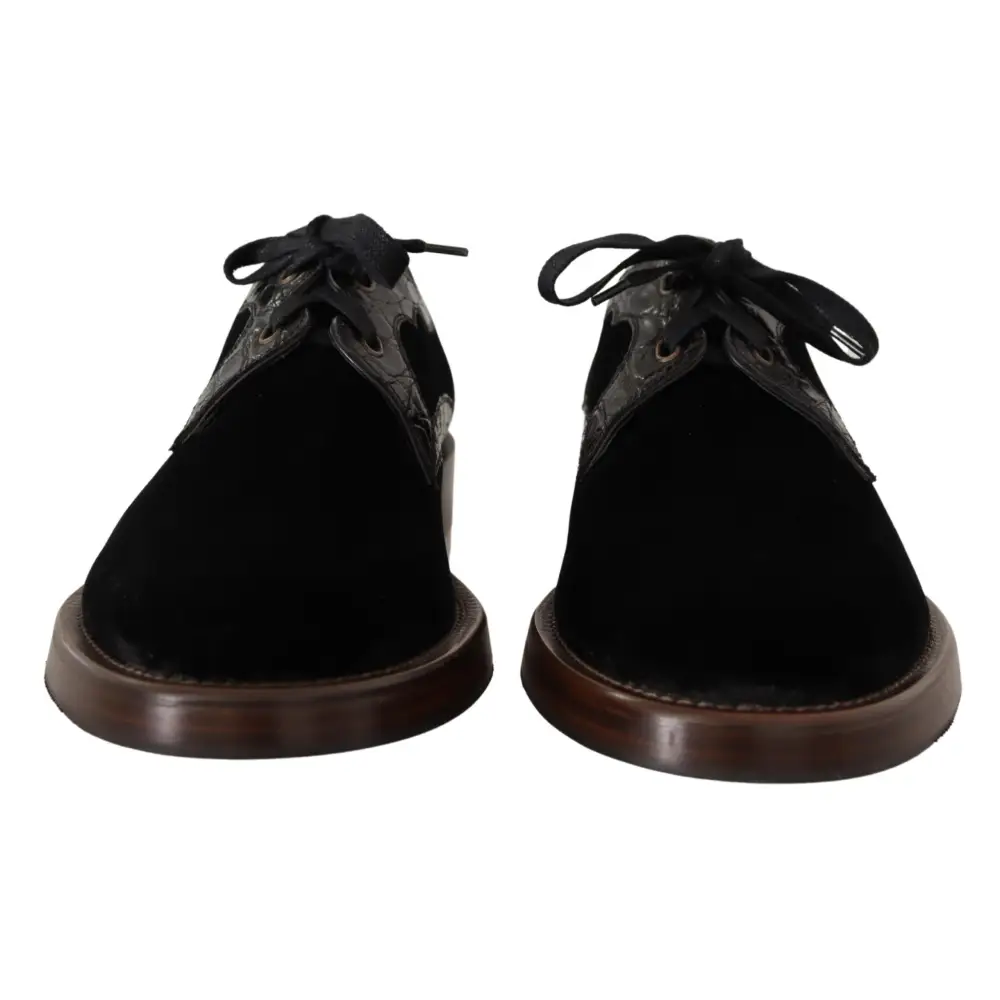 Dolce & Gabbana Exotische Lederschuhe aus schwarzem Samt - EU44/US11