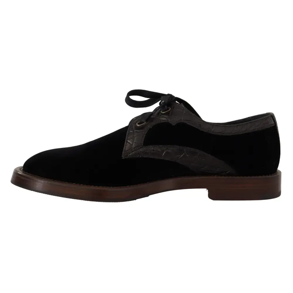Dolce & Gabbana Exotische Lederschuhe aus schwarzem Samt - EU44/US11