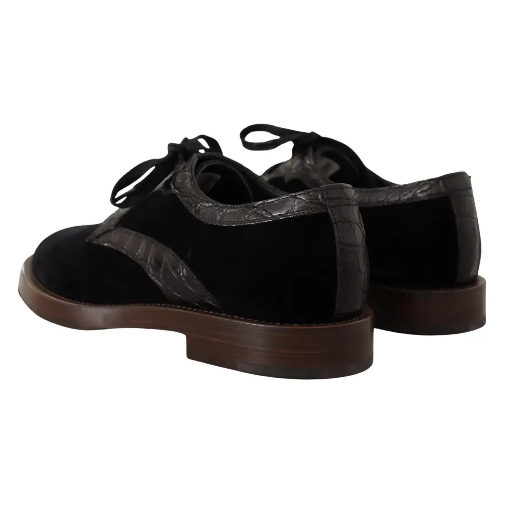 Dolce & Gabbana Exotische Lederschuhe aus schwarzem Samt - EU44/US11