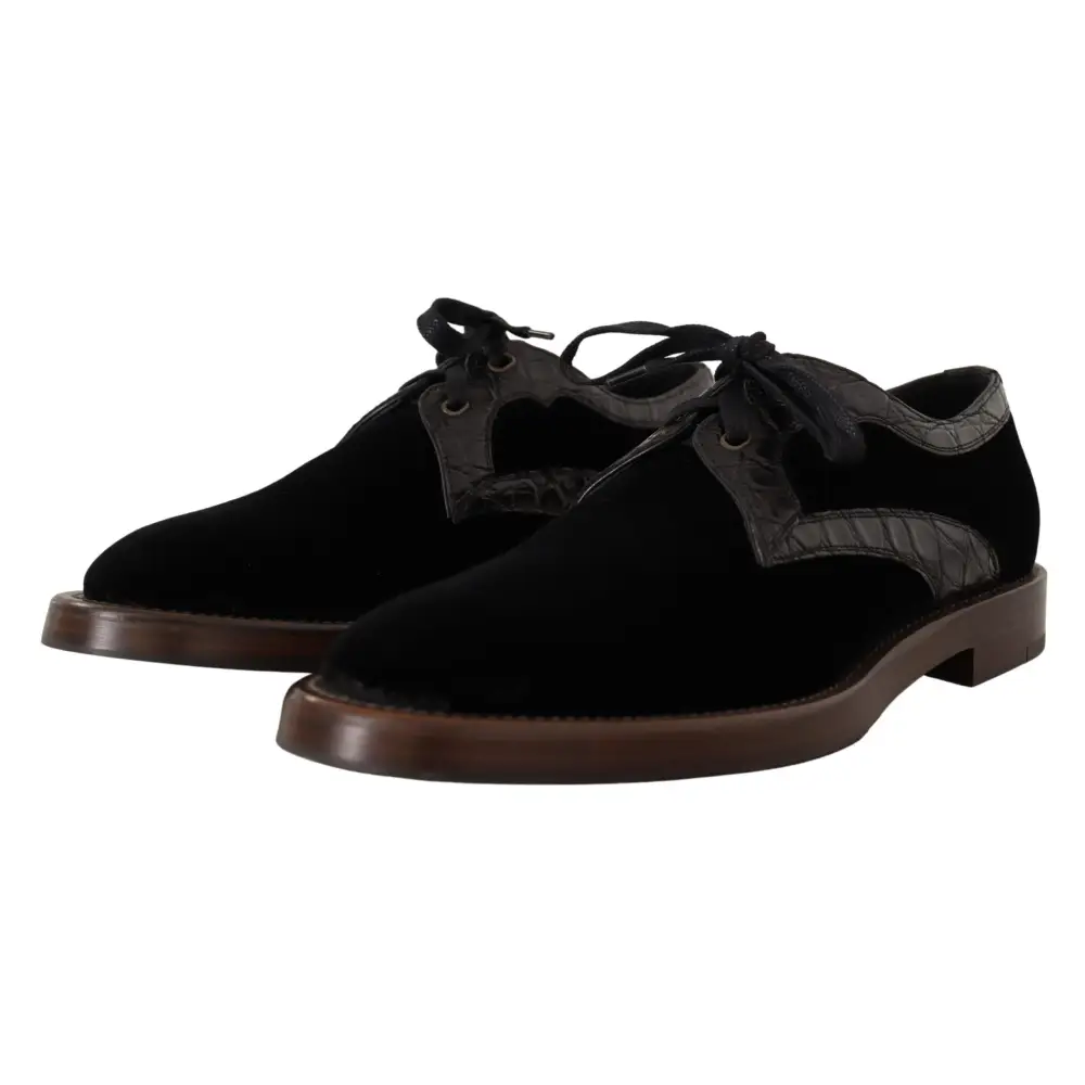 Dolce & Gabbana Exotische Lederschuhe aus schwarzem Samt - EU44/US11