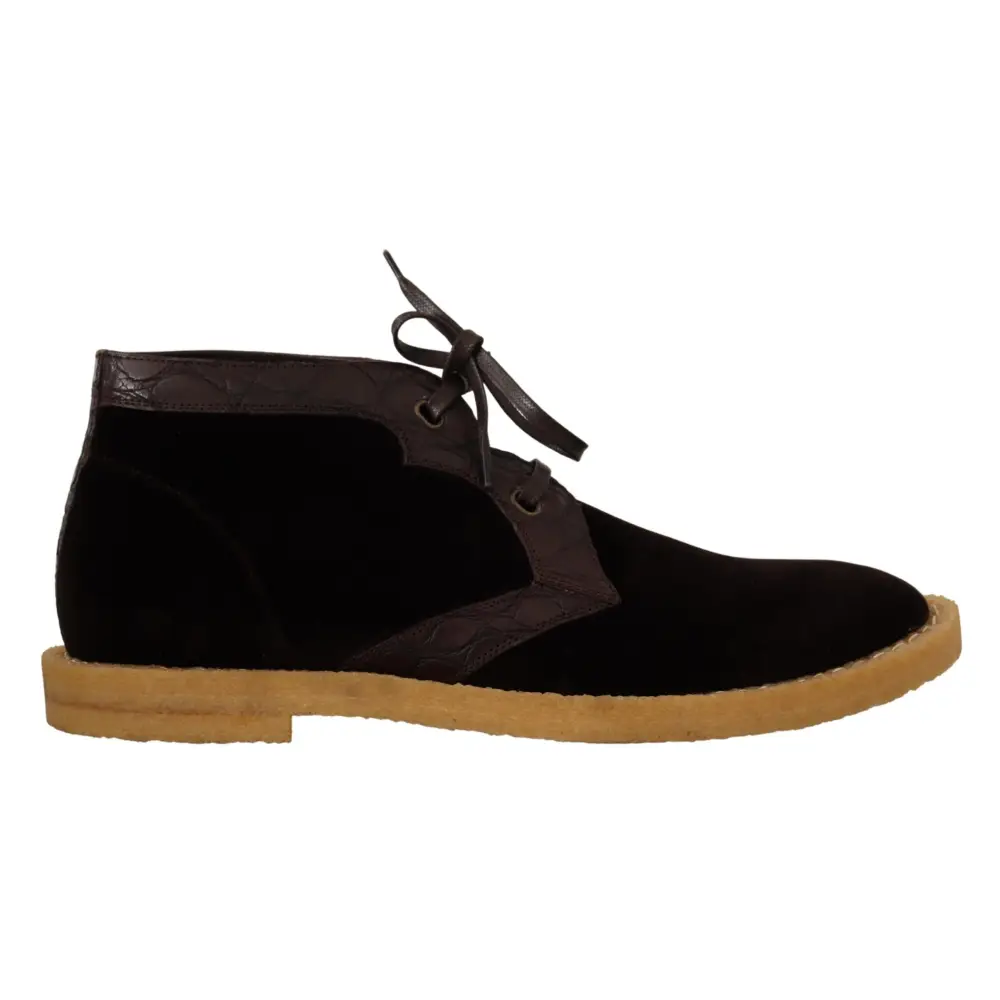 Dolce & Gabbana Exotische Lederstiefel aus braunem Samt - EU44/US11