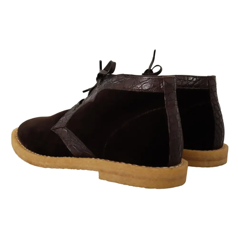 Dolce & Gabbana Exotische Lederstiefel aus braunem Samt - EU44/US11