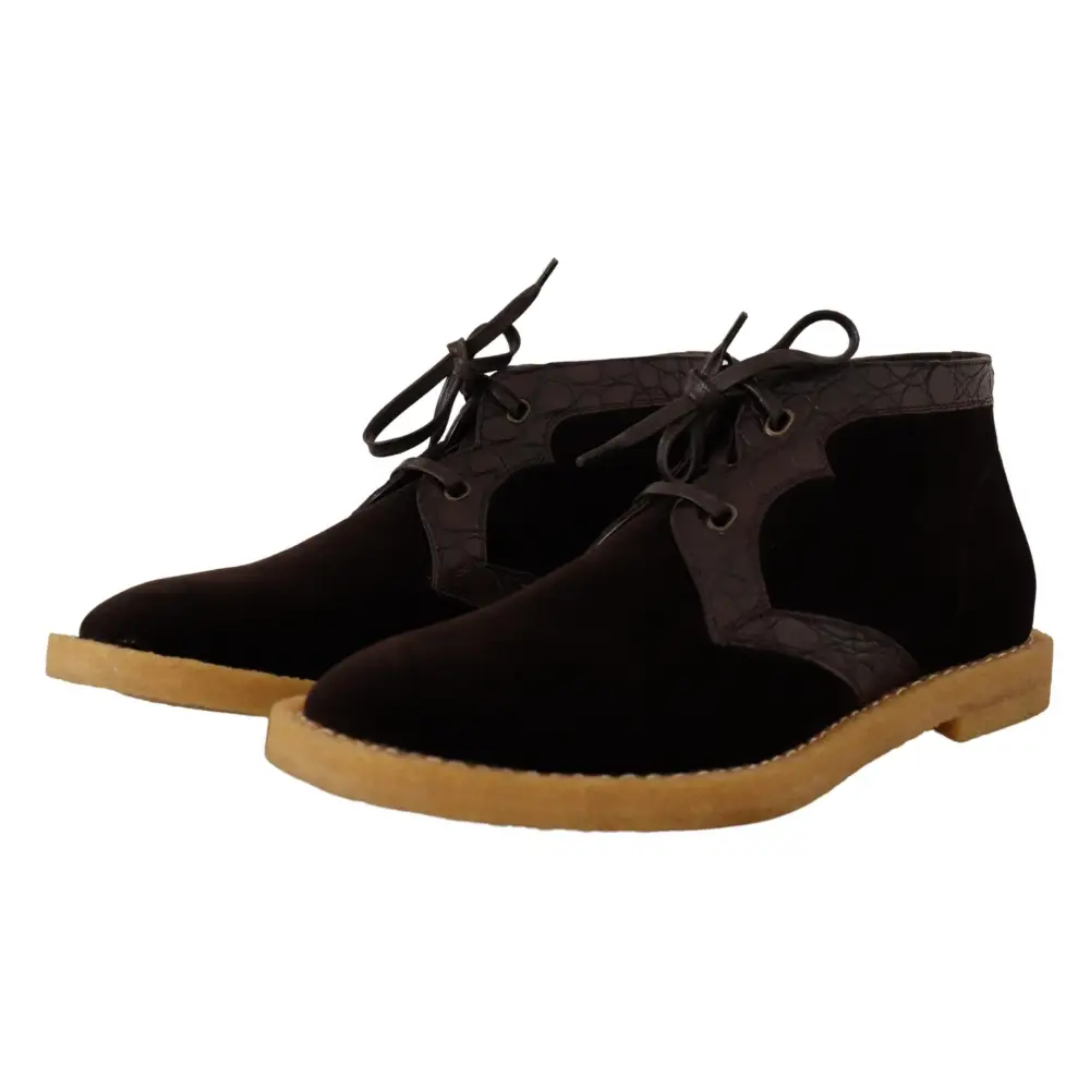 Dolce & Gabbana Exotische Lederstiefel aus braunem Samt - EU44/US11