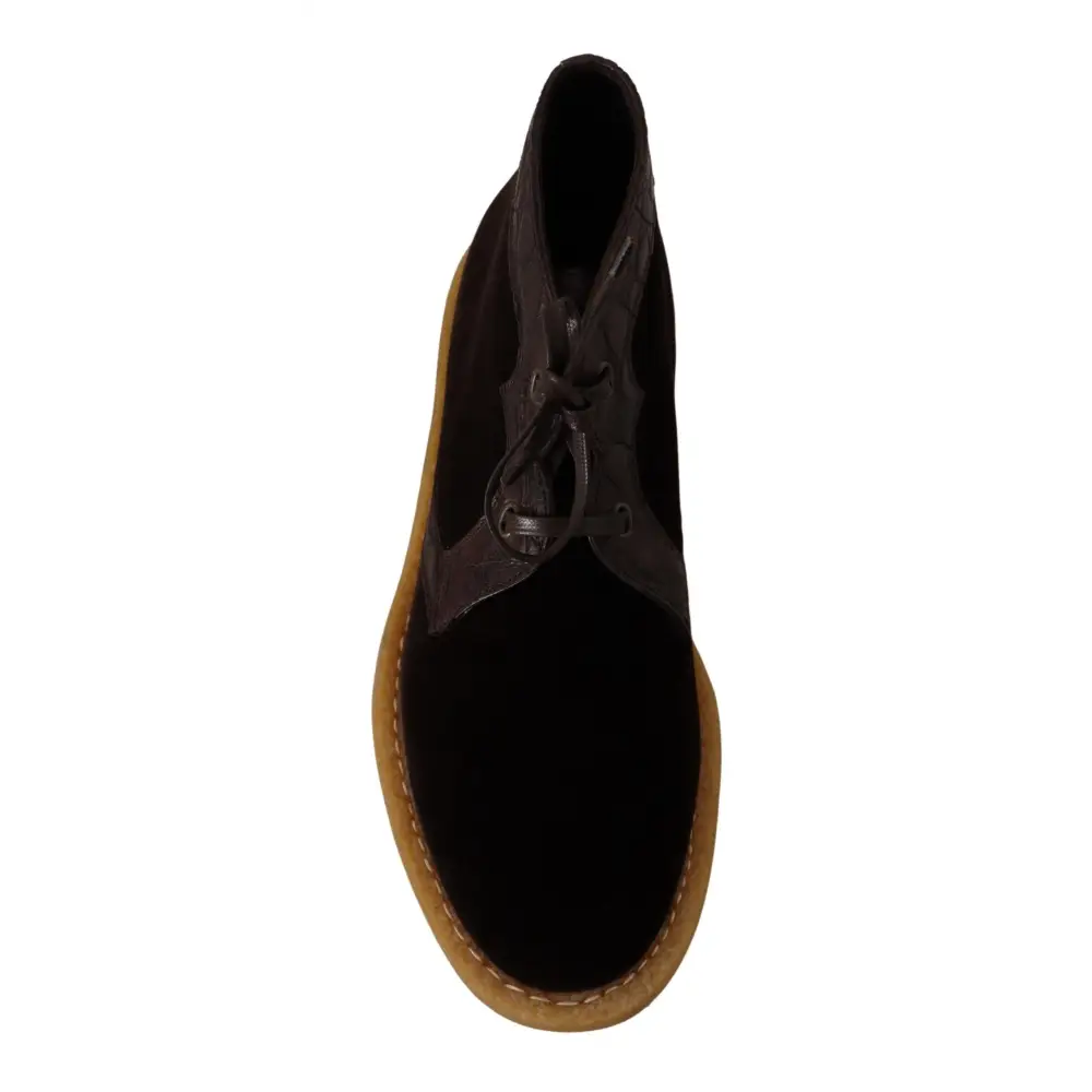 Dolce & Gabbana Exotische Lederstiefel aus braunem Samt - EU44/US11