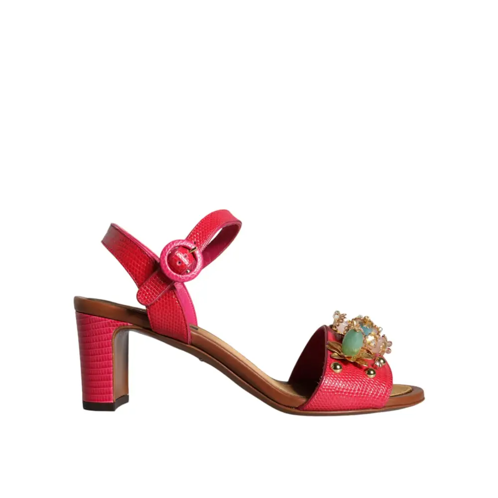 Dolce & Gabbana Fuchsia Leder verschönert Keira Sandalen Schuhe - EU36/US6